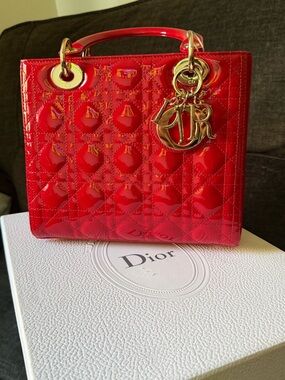 Red Patent Leather lady Dior medium